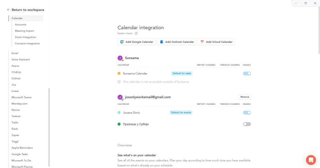 sunsama integrations