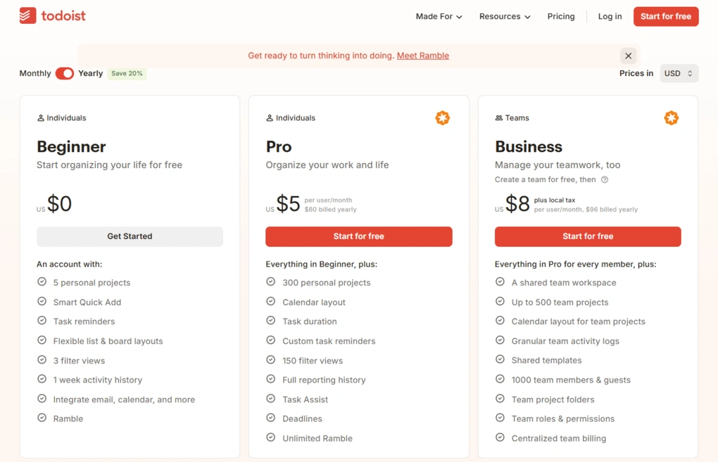 todoist pricing