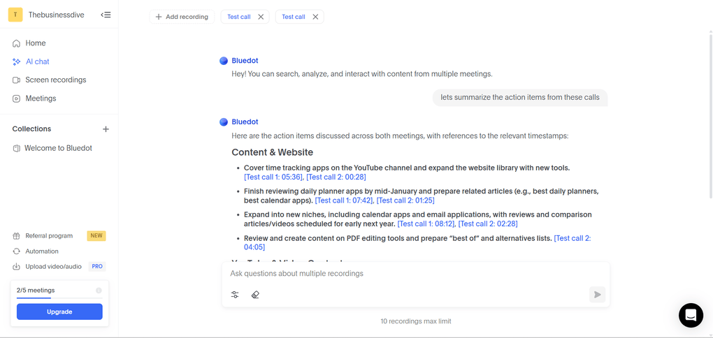 Bluedot AI chat review