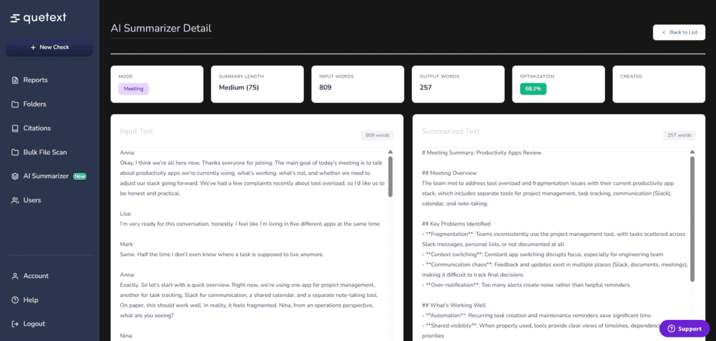 Quetext AI summarizer