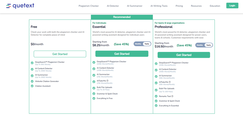 Quetext pricing plans