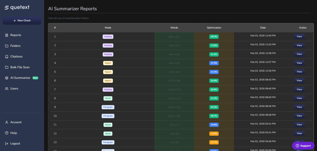 Quetext user interface