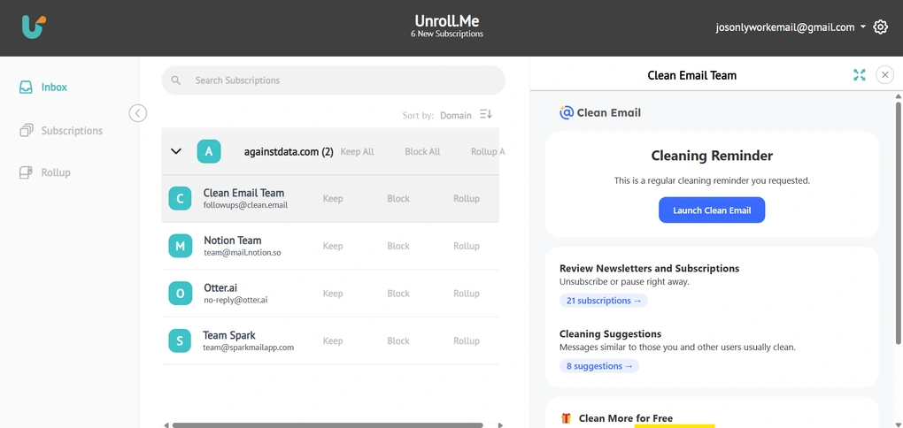 Unroll.Me user interface