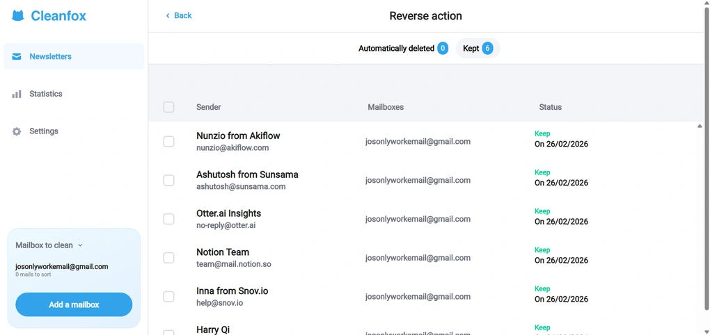 cleanfox reverse action
