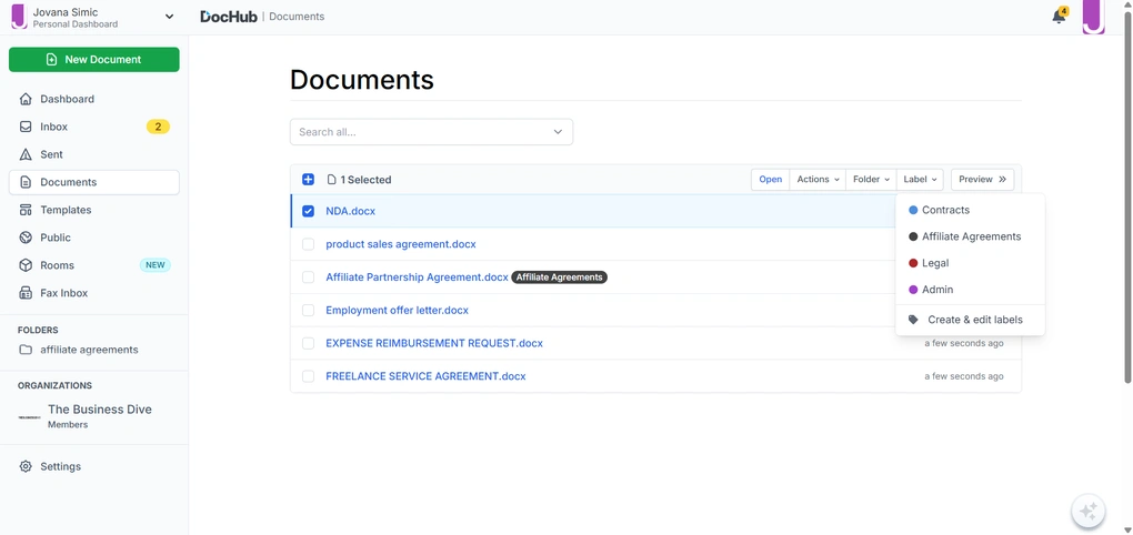 dochub documents tab
