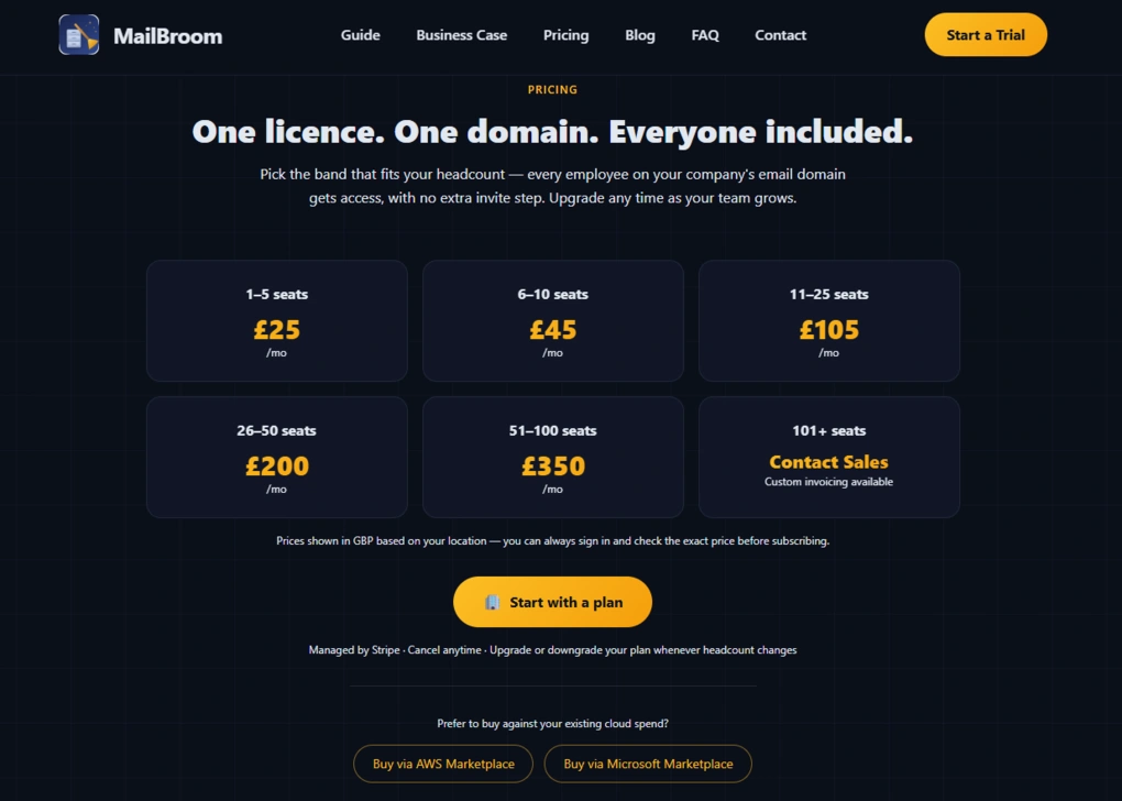 mailbroom pricing plans