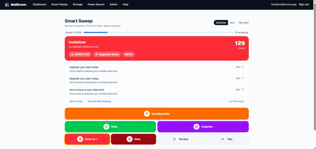 mailbroom user interface