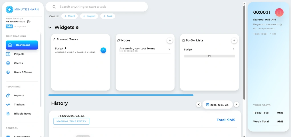minuteshark dashboard