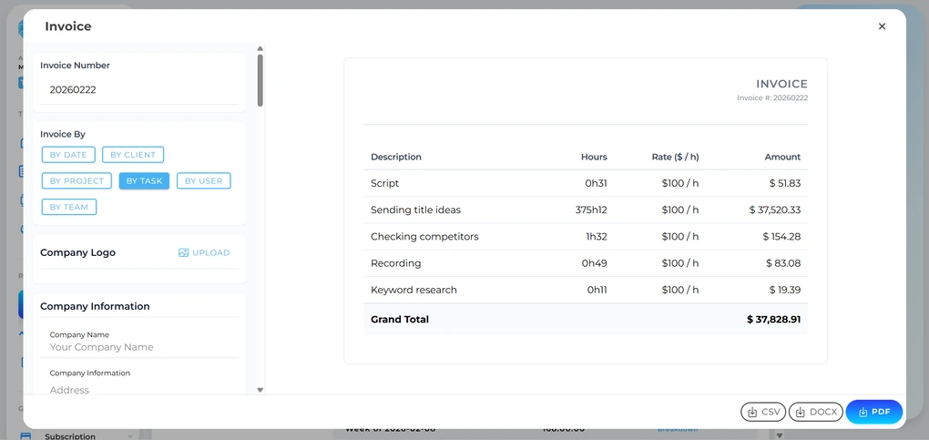 minuteshark invoices