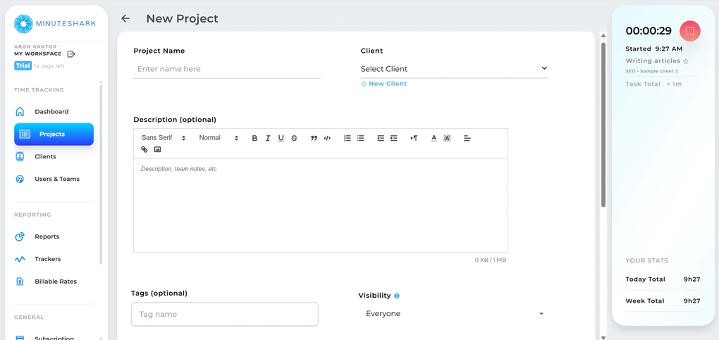 minuteshark new project
