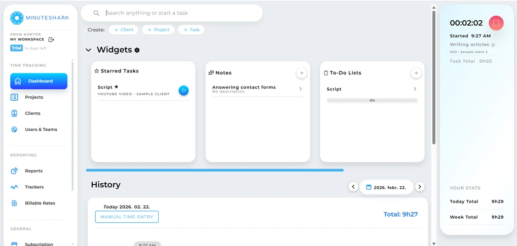 minuteshark user interface