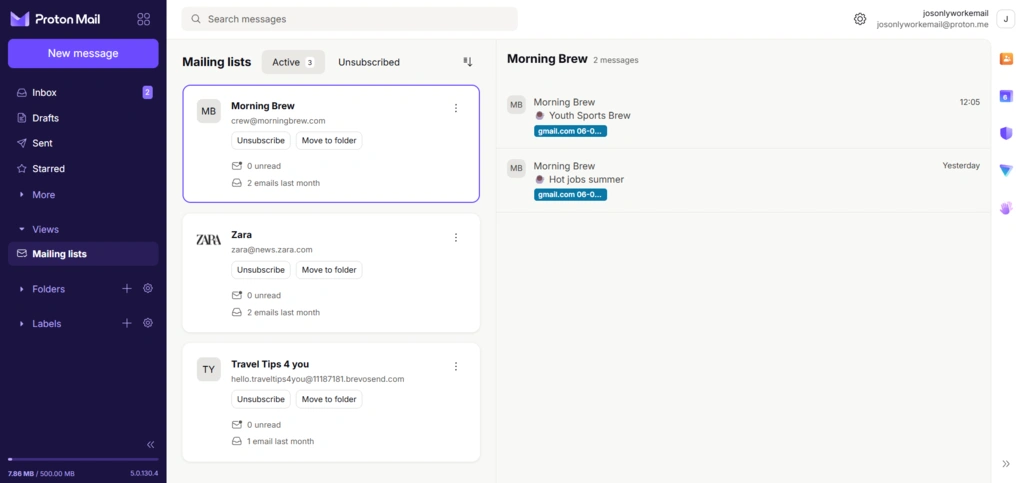 proton mailing lists