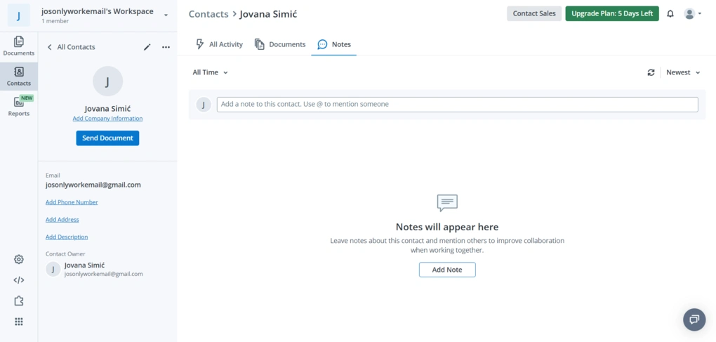 signnow contact notes