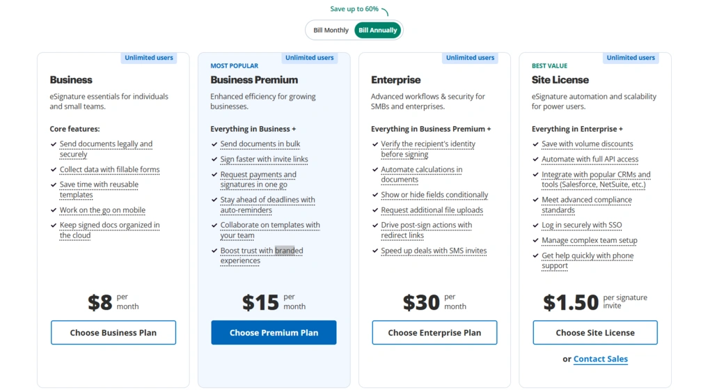 signnow pricing plans
