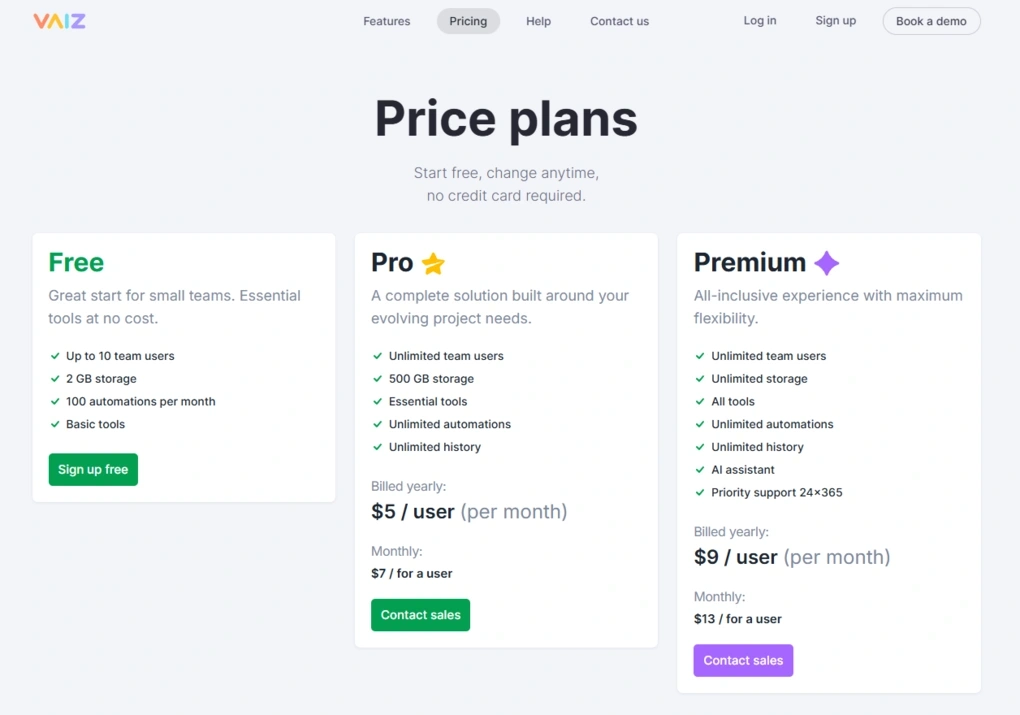 vaiz pricing