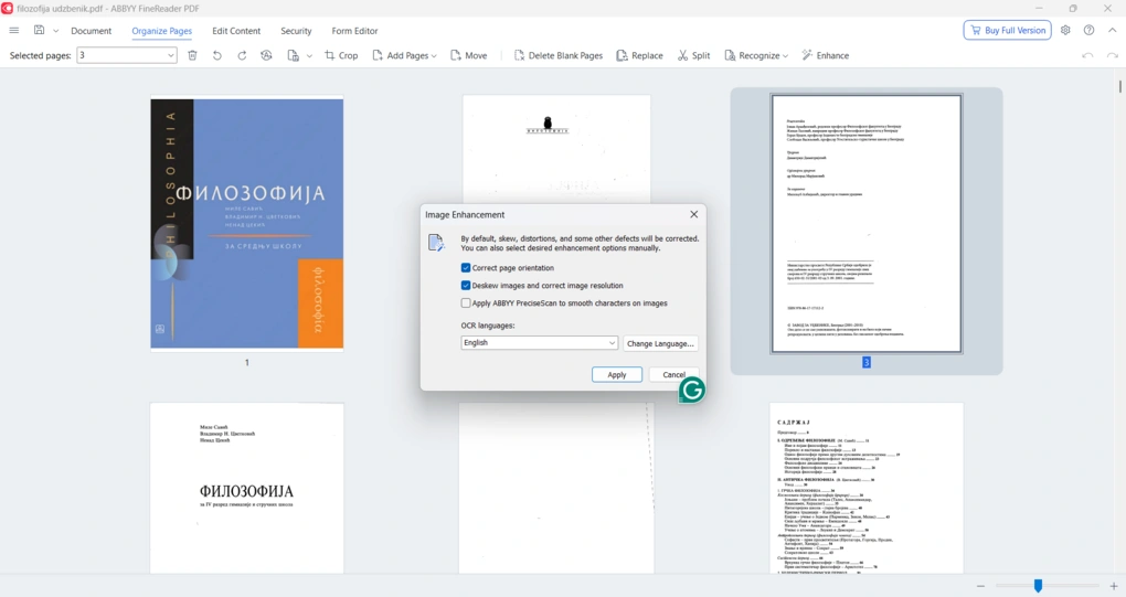 ABBYY PDF organization image enhancement