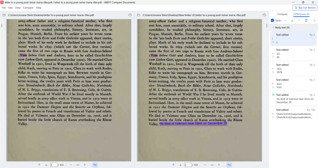 ABBYY document comparison