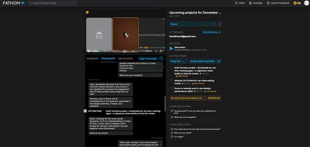 Fathom transcription feature