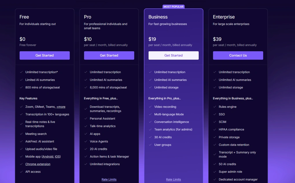 Fireflies AI pricing