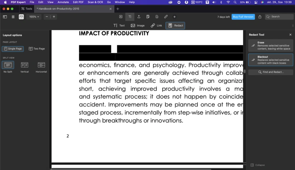 PDF Expert’s redaction feature