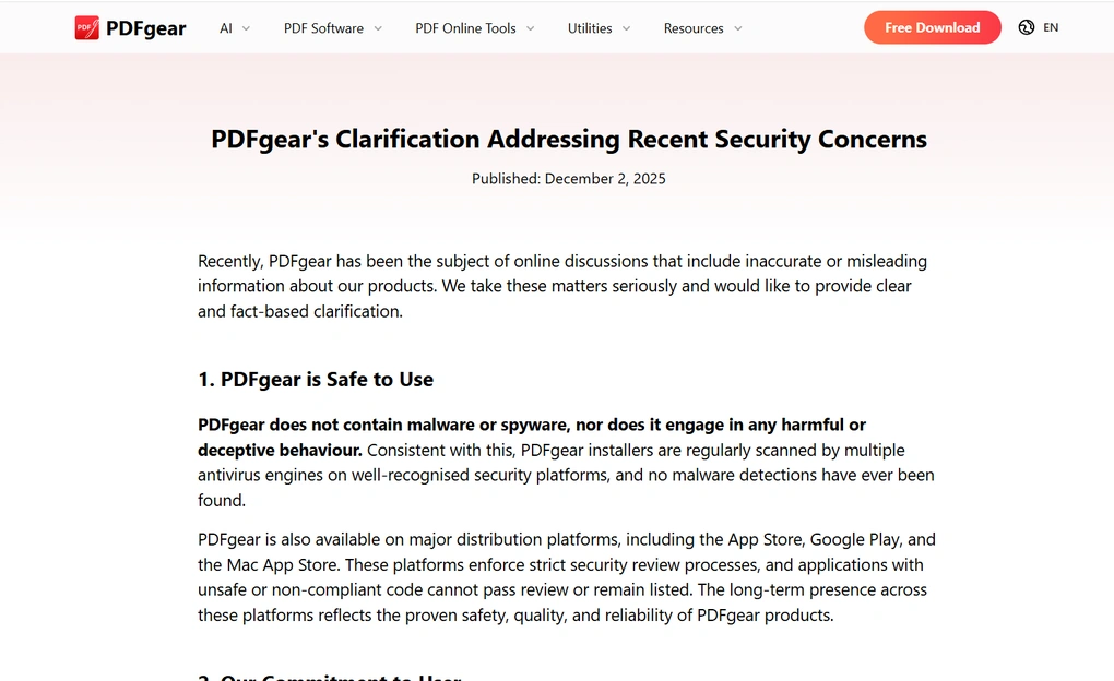 PDFgear addressing security concerns