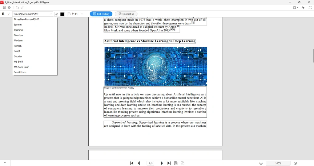 PDFgear editing text