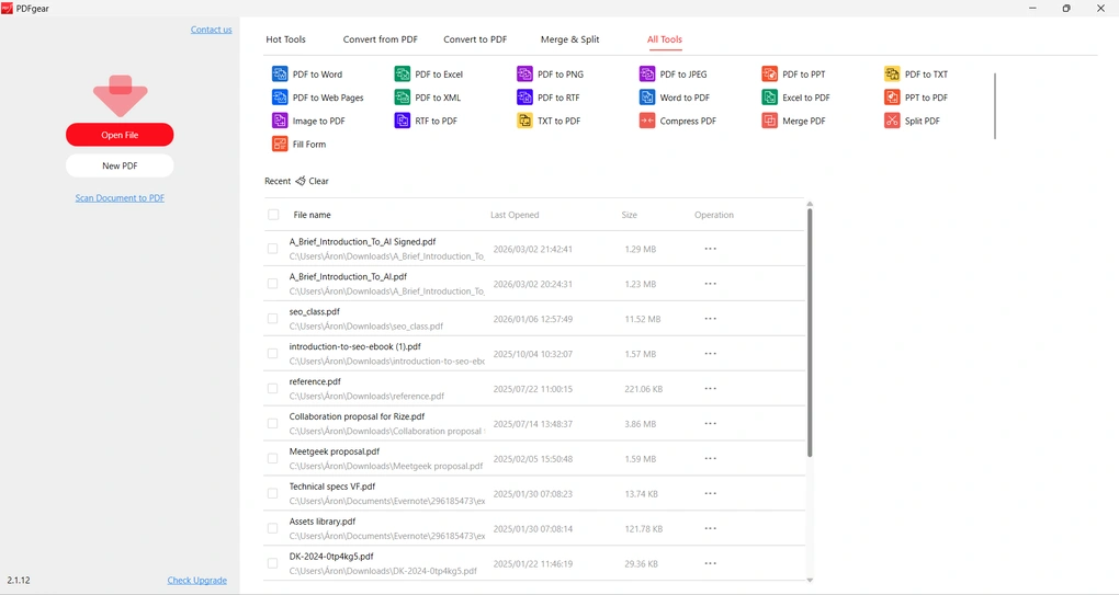 PDFgear user interface