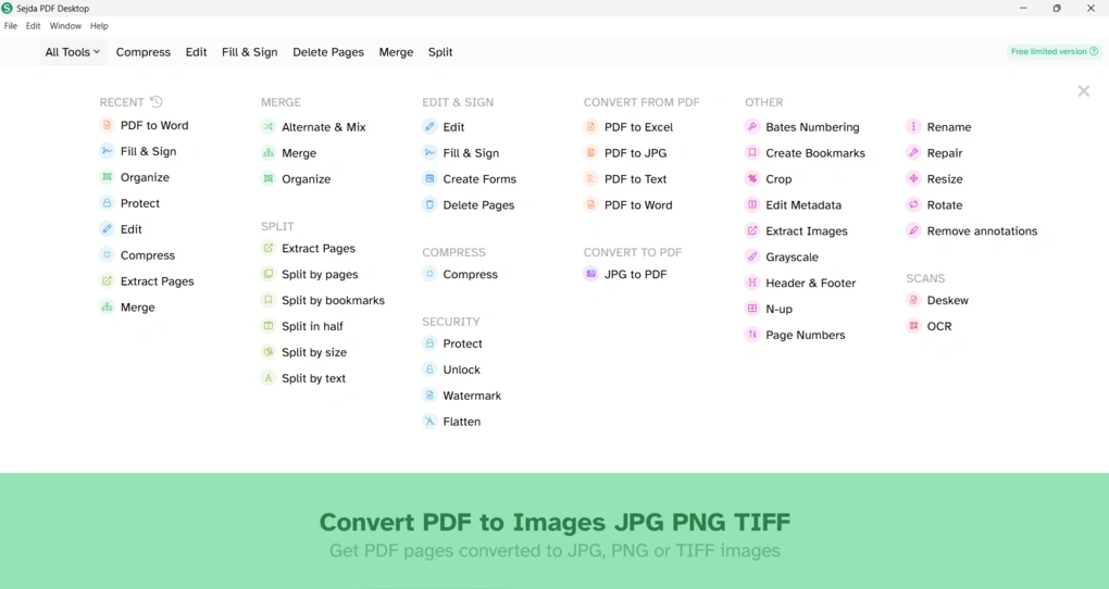 Sejda PDF Editor user interface