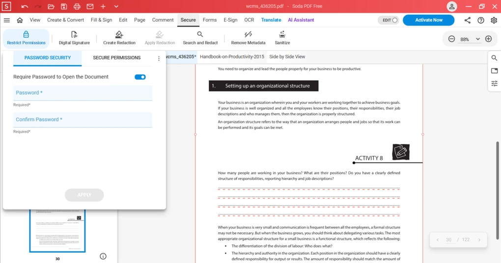 Soda PDF's redaction feature