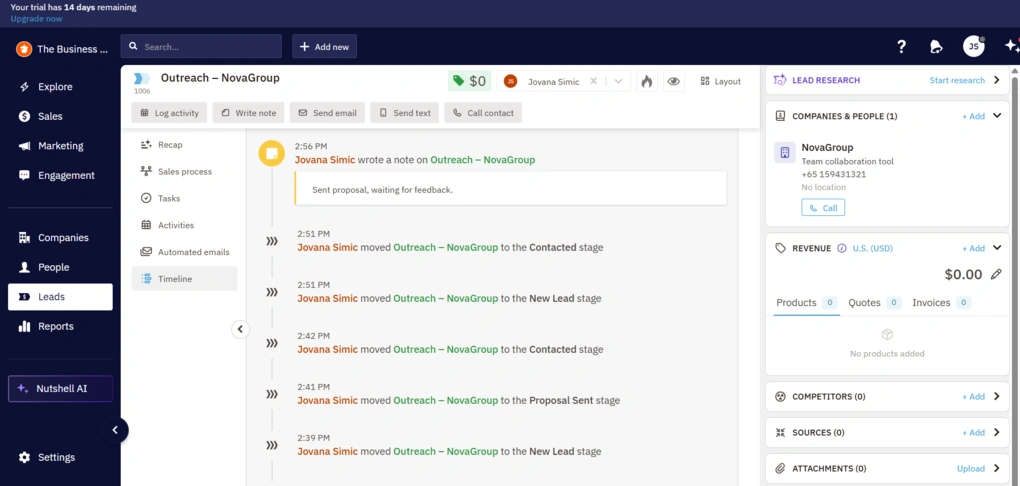 nutshell activity tracking