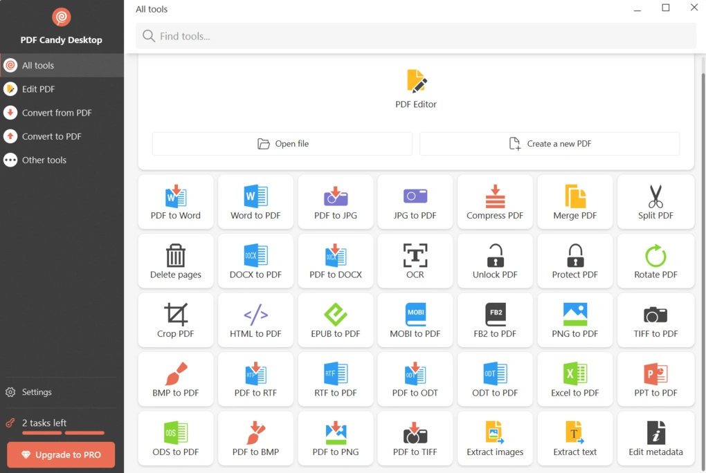 pdf candy user interface
