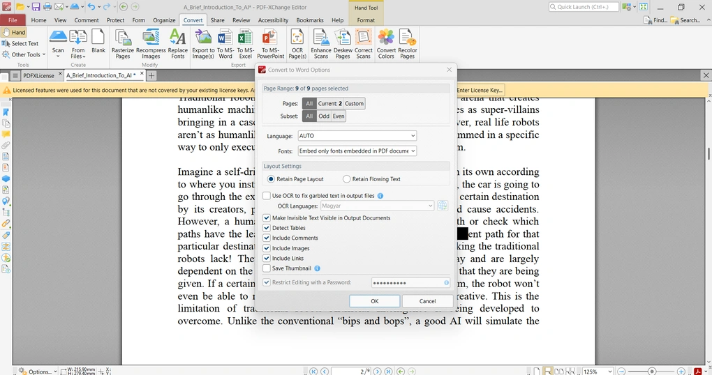 pdf xchange conversion feature