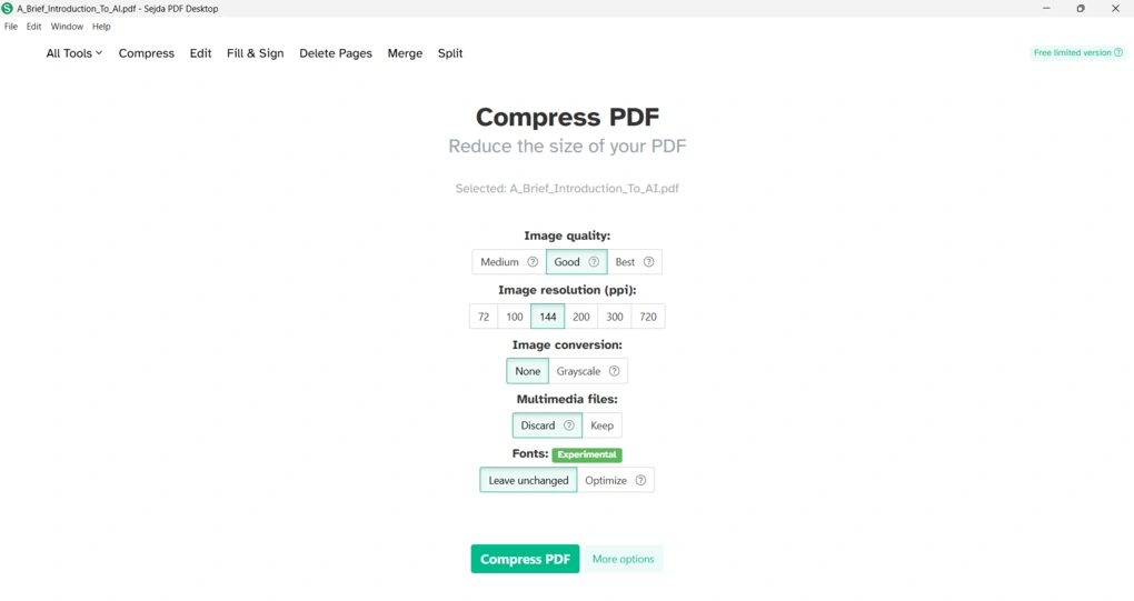 sejda Compressing tools