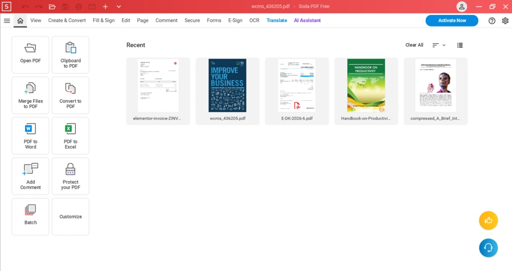 soda PDF user interface
