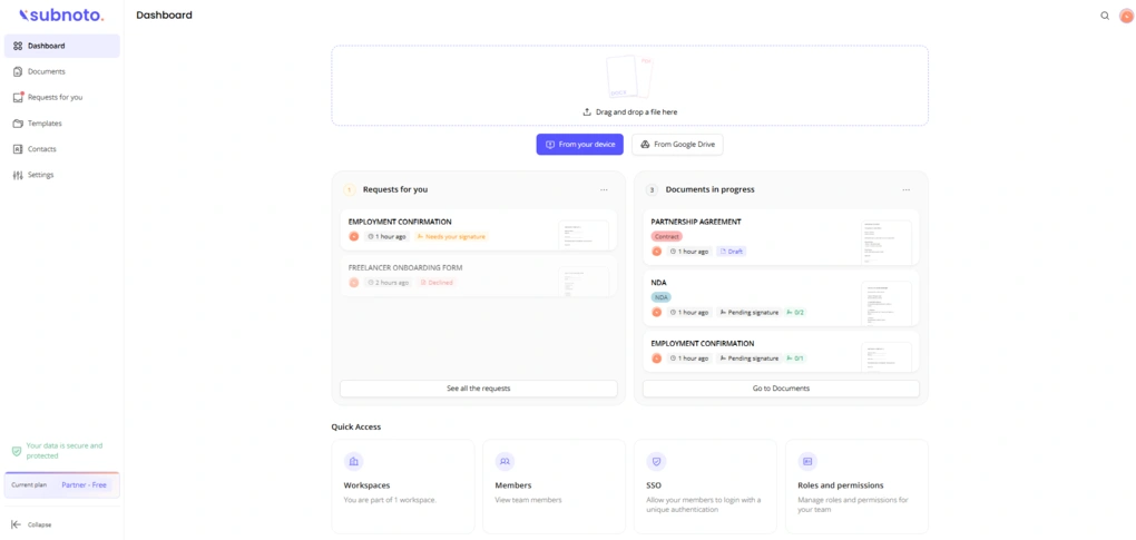 subnoto dashboard