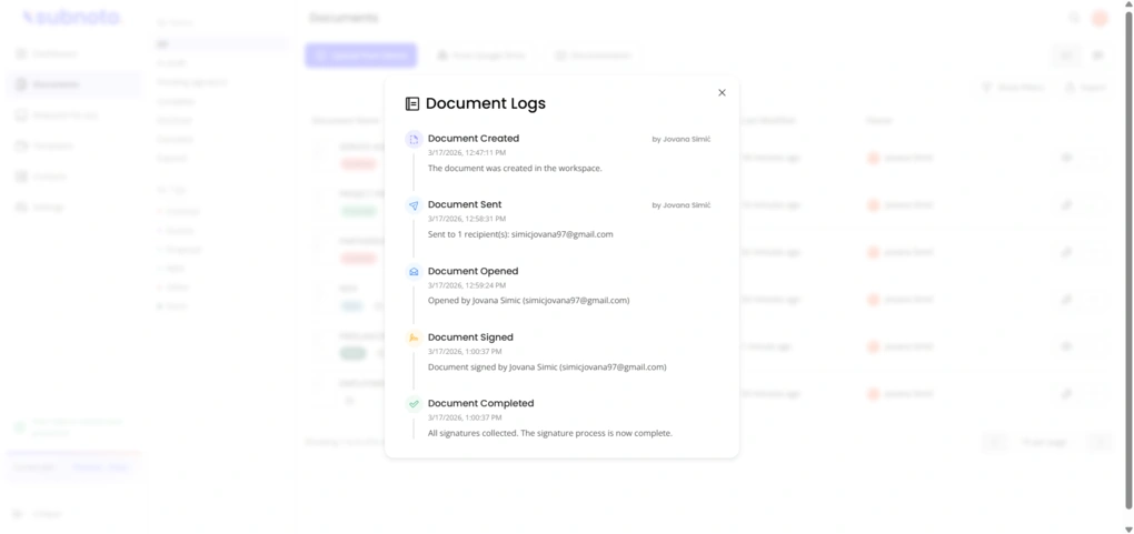 subnoto document logs