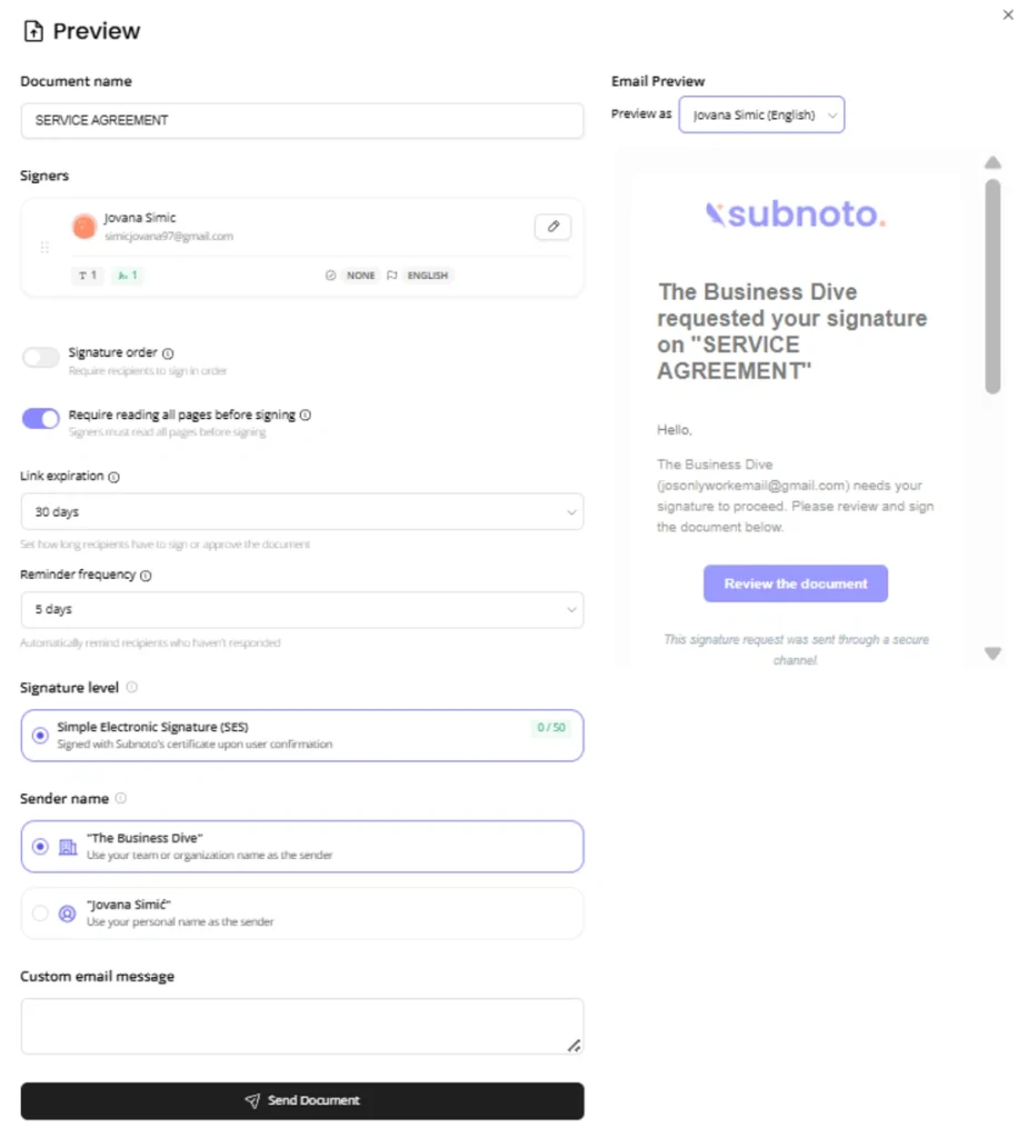 subnoto document preview