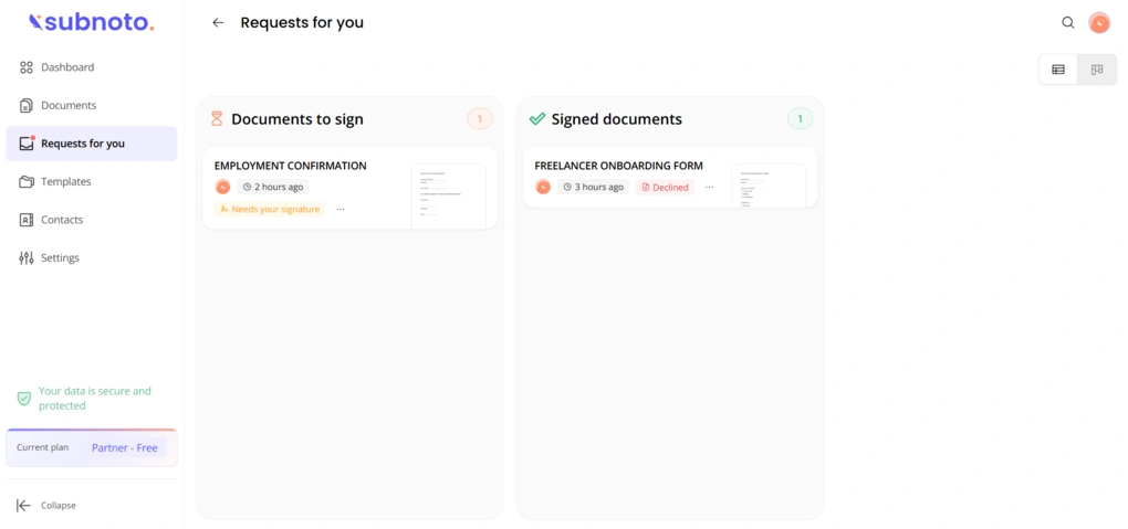 subnoto user interface