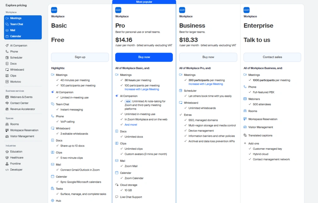 zoom ai companion pricing