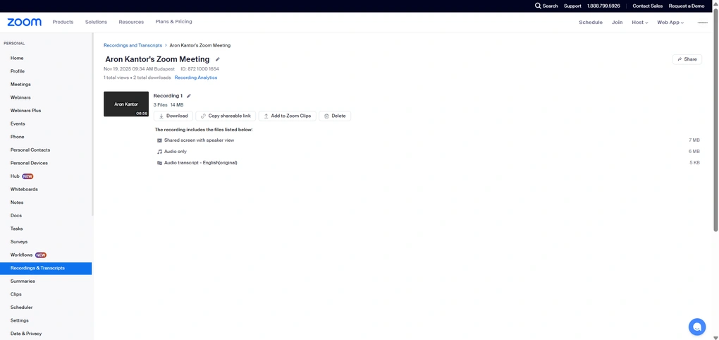zoom ai companion recordings and transcriptions