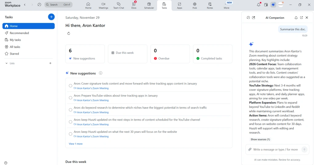 zoom ai companion tasks