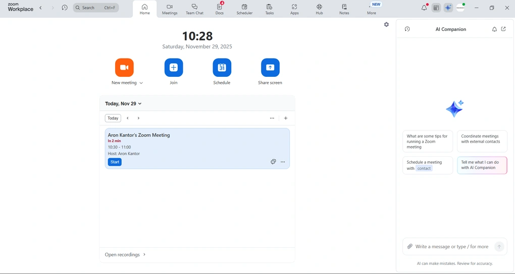 zoom ai companion user interface