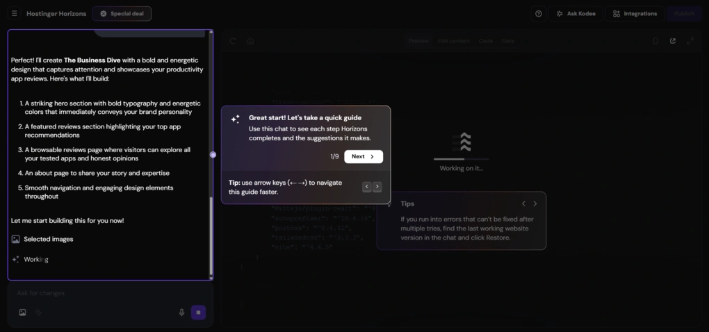Hostinger user interface