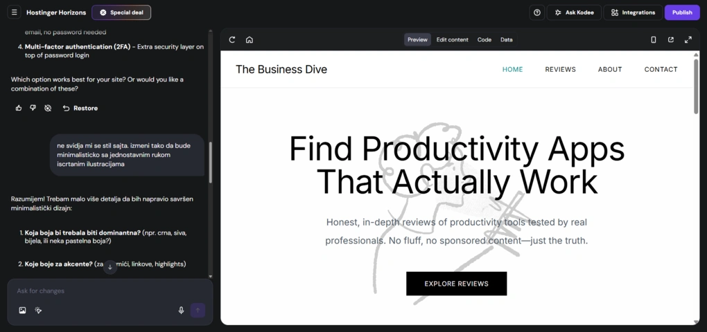 hostinger horizons Multilingual support