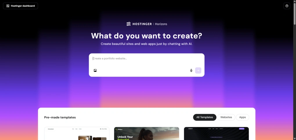 hostinger horizons ai app builder