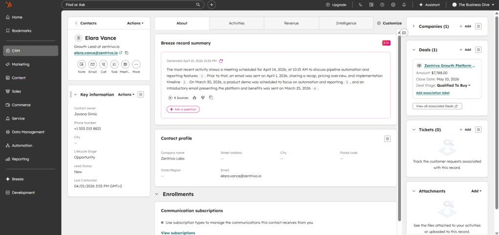 hubspot contacts detailed profile