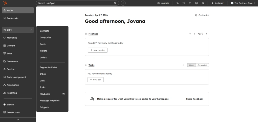 hubspot user interface