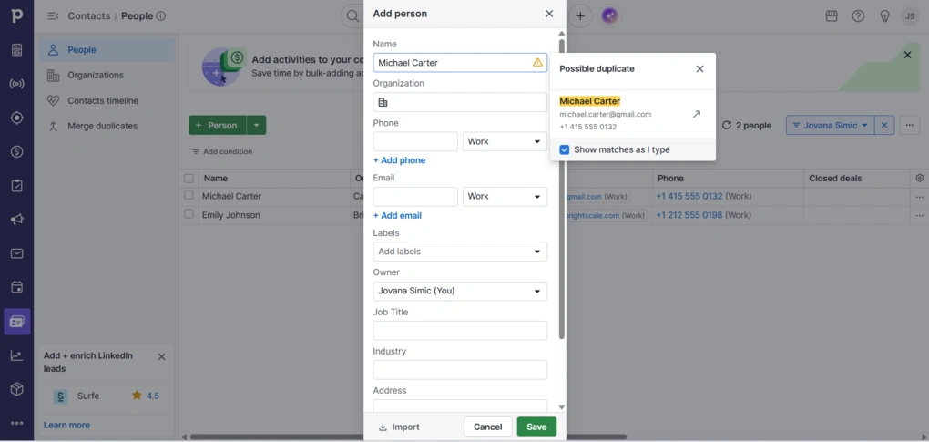 pipedrive add person