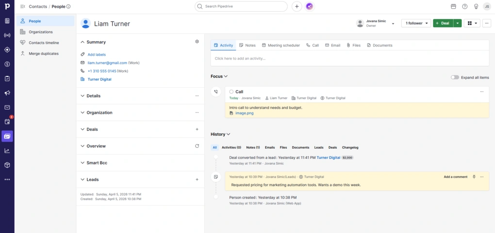 pipedrive contact profile