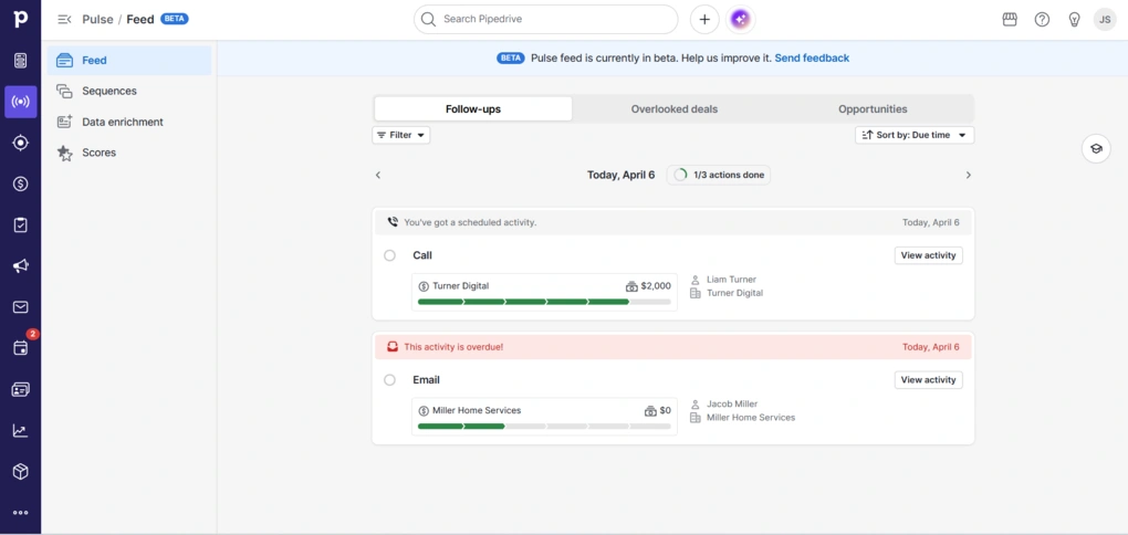 pipedrive feed follow-ups